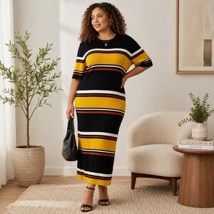 NWT Midi Sweater Dress 2X Rib Knit Bold Retro Stripes Teacher Y2K Casual Chic